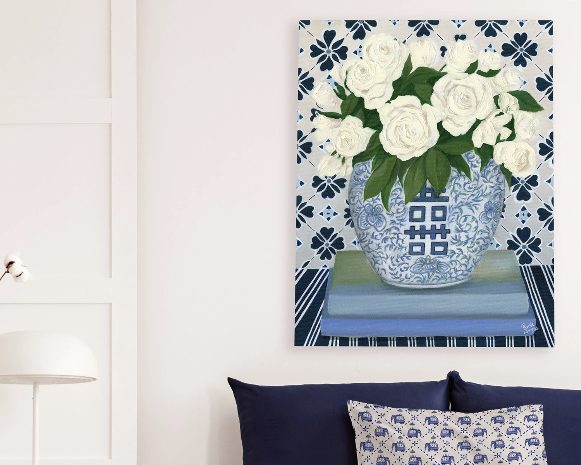 Roses in Double Happiness Jar canvas