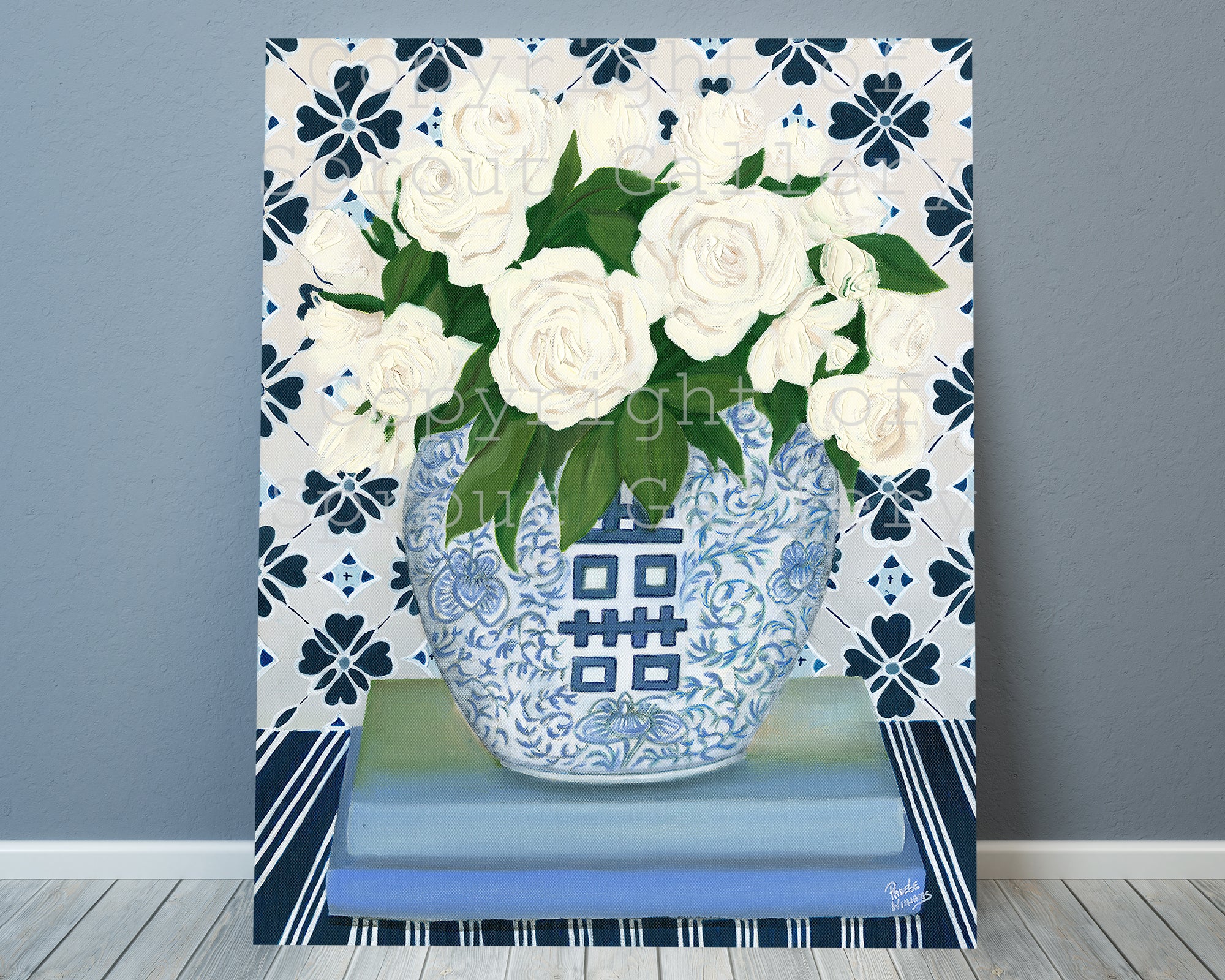 Roses in Double Happiness Jar canvas
