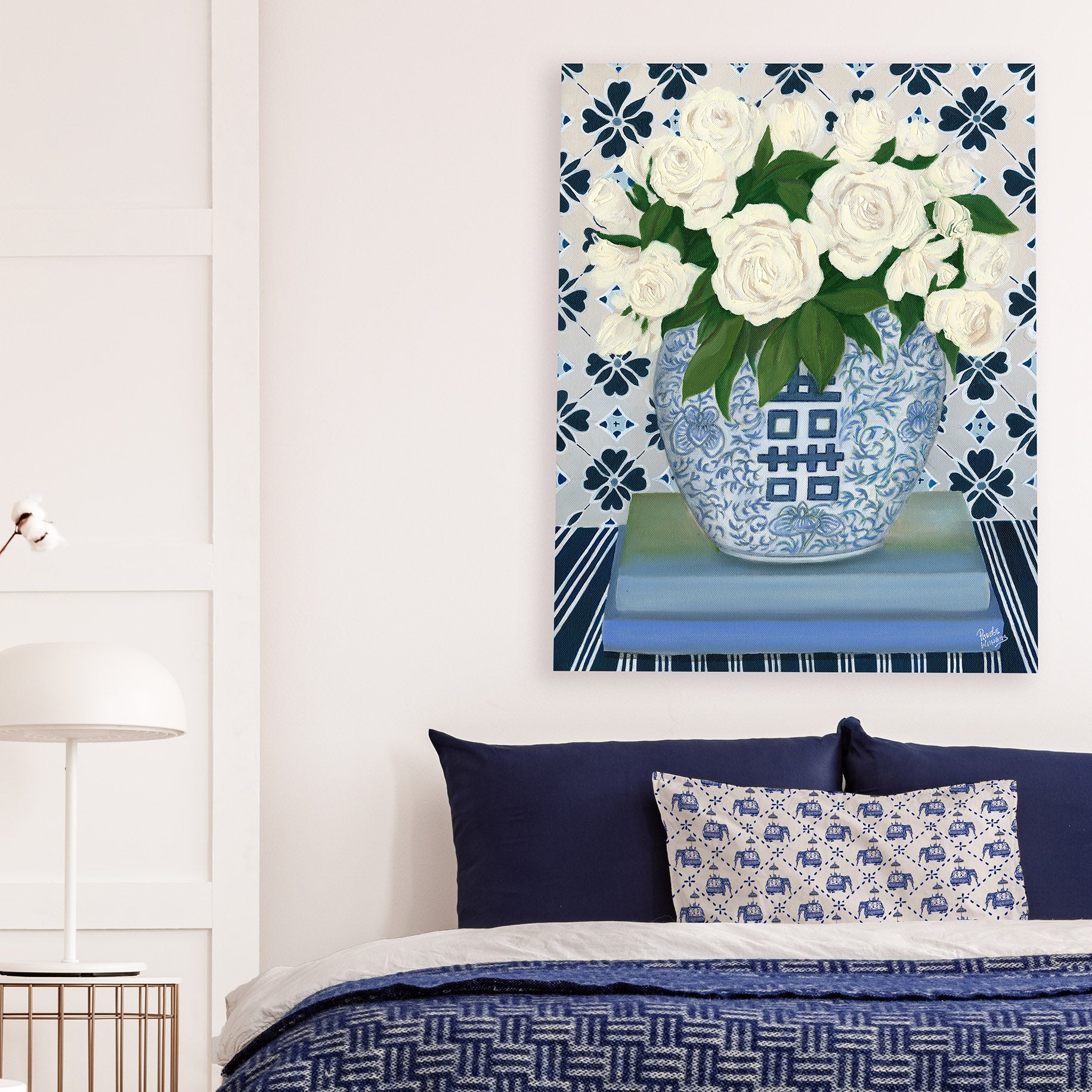 Roses in Double Happiness Jar canvas