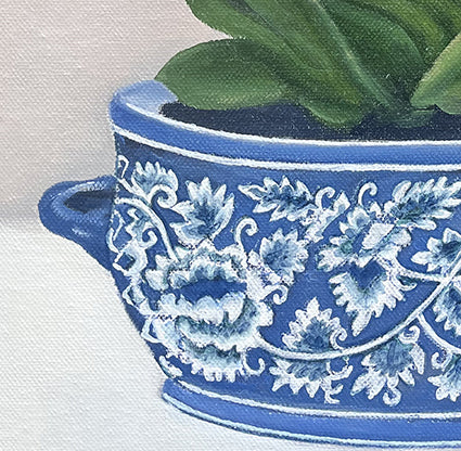 Orchids in blue and white chinoiserie planter