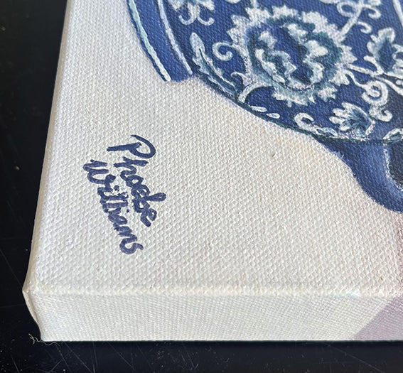 Orchids in blue and white chinoiserie planter