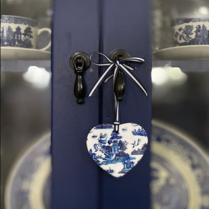 Blue and white ceramic ornament -  Willow Heart design