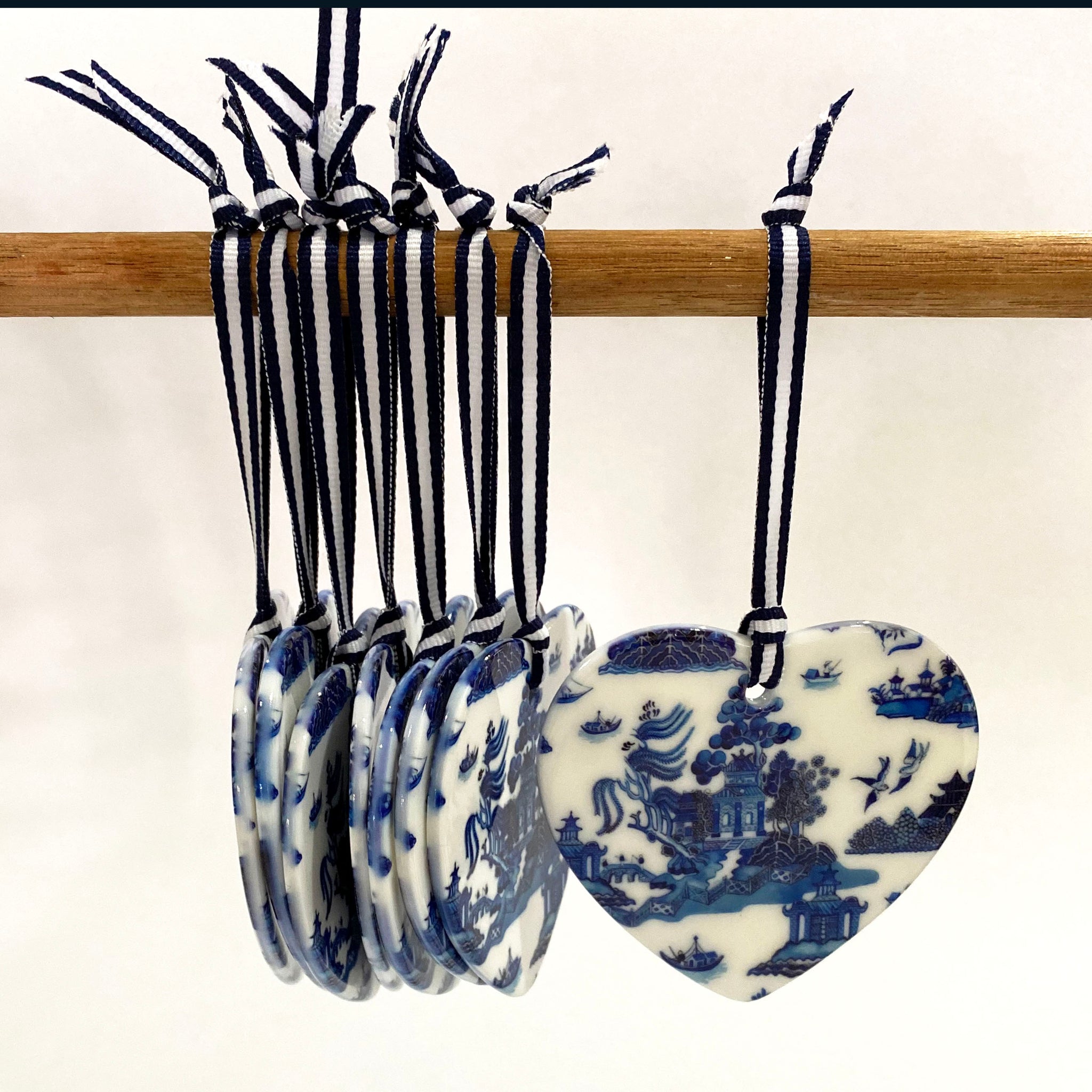 Blue and white ceramic ornament -  Willow Heart design