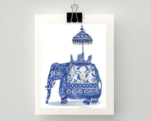 Print of blue and white chinoiserie elephant