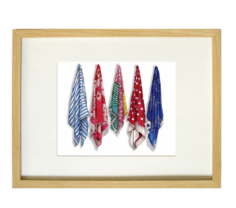 Print of beach towels hanging
