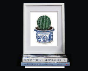 Blue and White 18th century Faience 'Pot a Oranger' holding a cactus