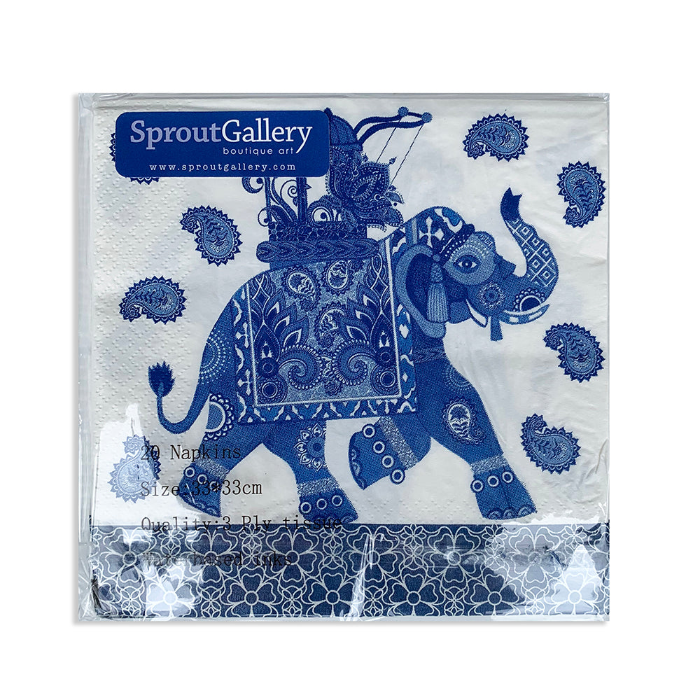 Paper napkins in blue and white elephant design