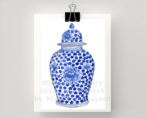 Print of Antique ginger jar with peonies flower print