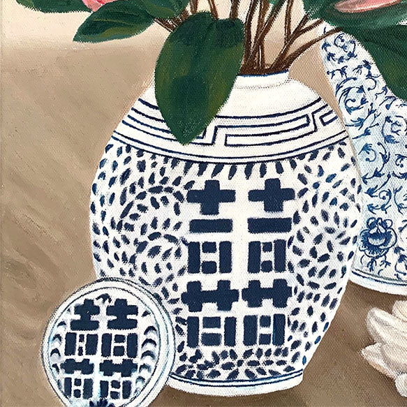 Proteas in Double Happiness Jar with ming