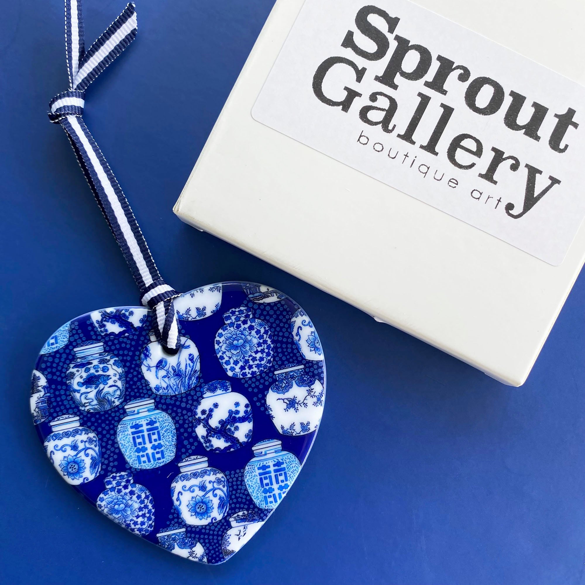 Blue and white ceramic ornament -  Ginger Jar Heart