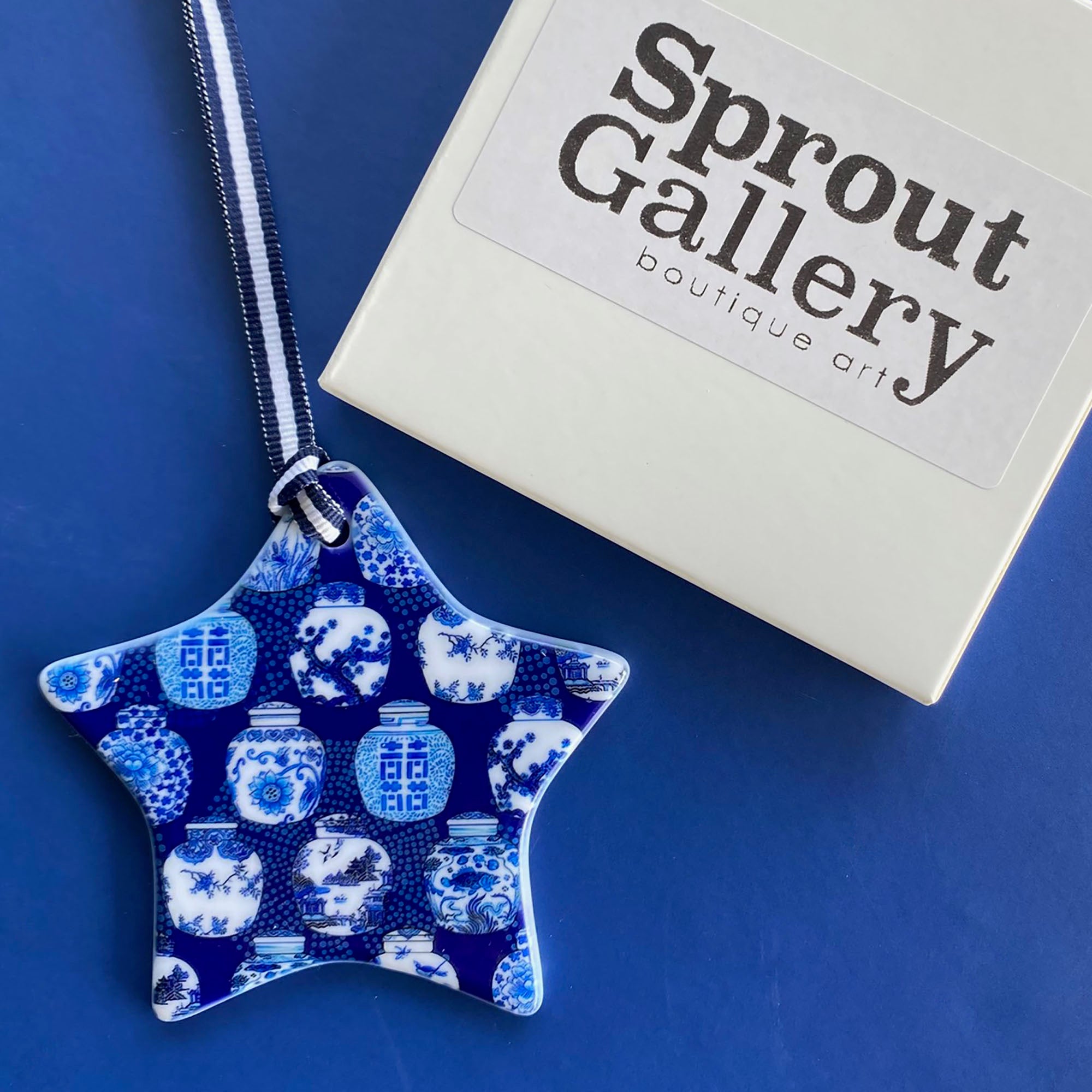 Blue and white ceramic ornament -  Ginger Jar Star