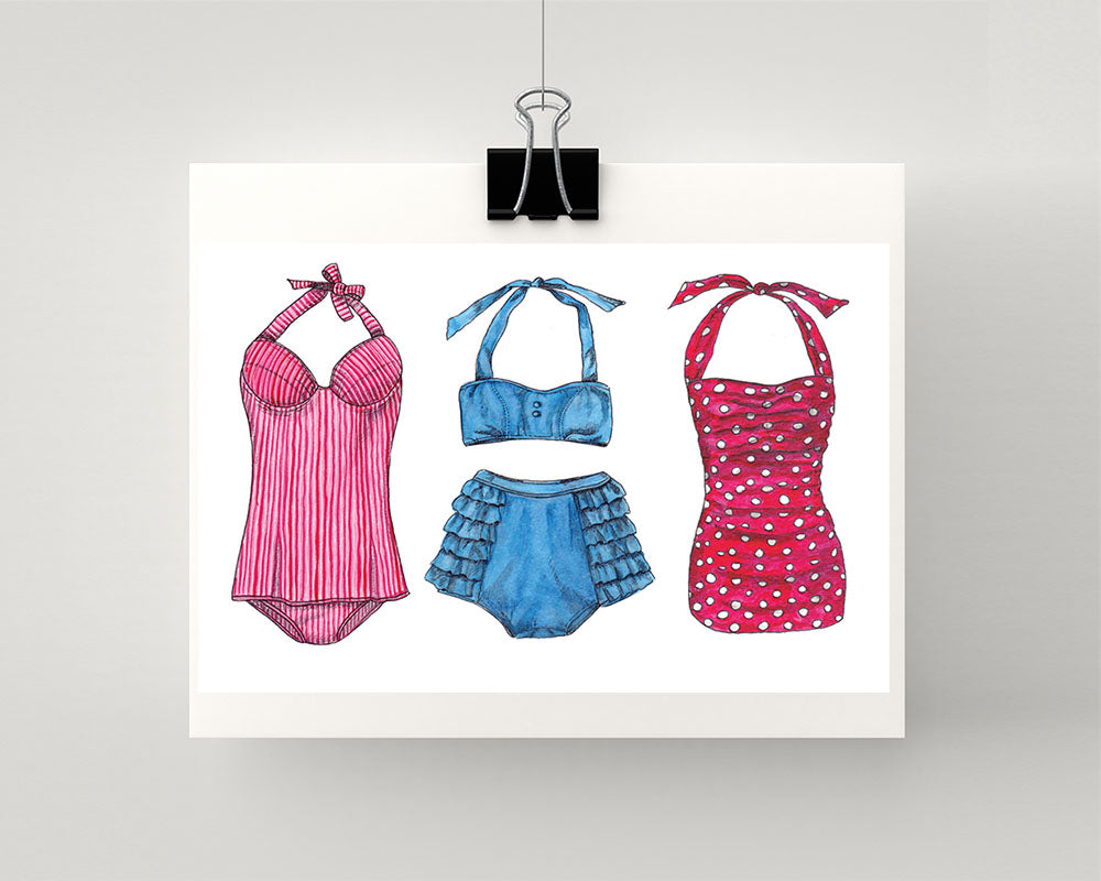 Print of vintage bathing suits 1950s