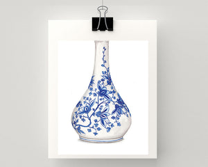 Print of Blue and white china vase with flower print