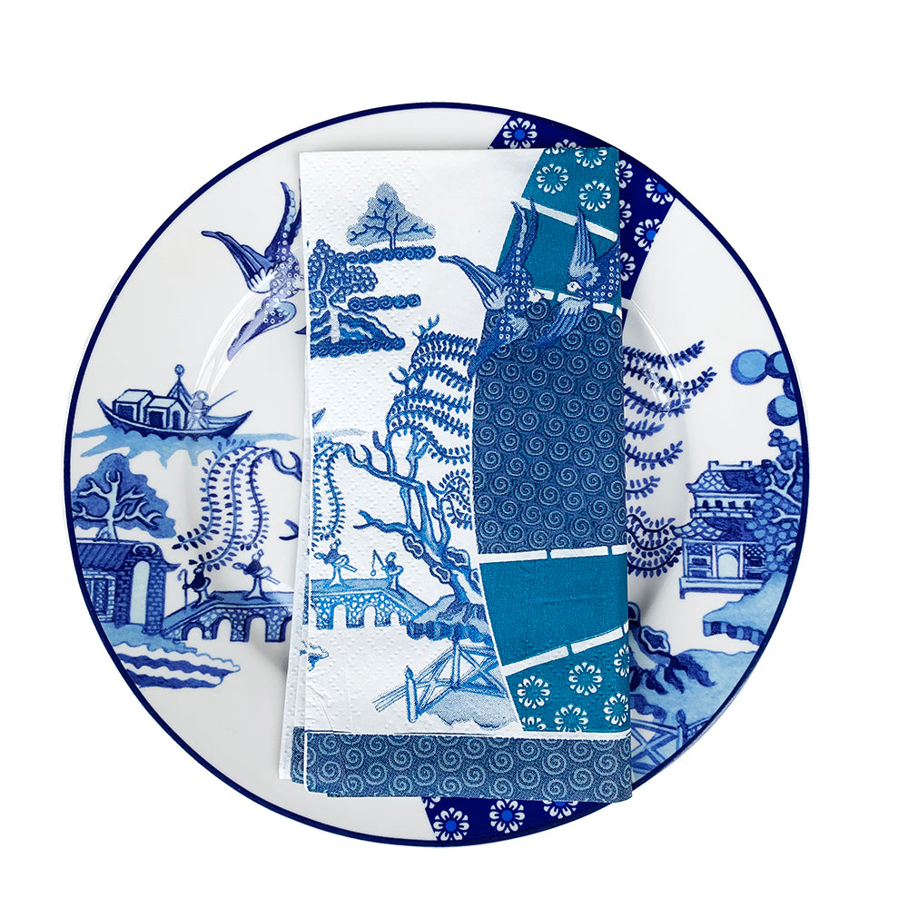 Paper napkins in blue and white Willow heart design