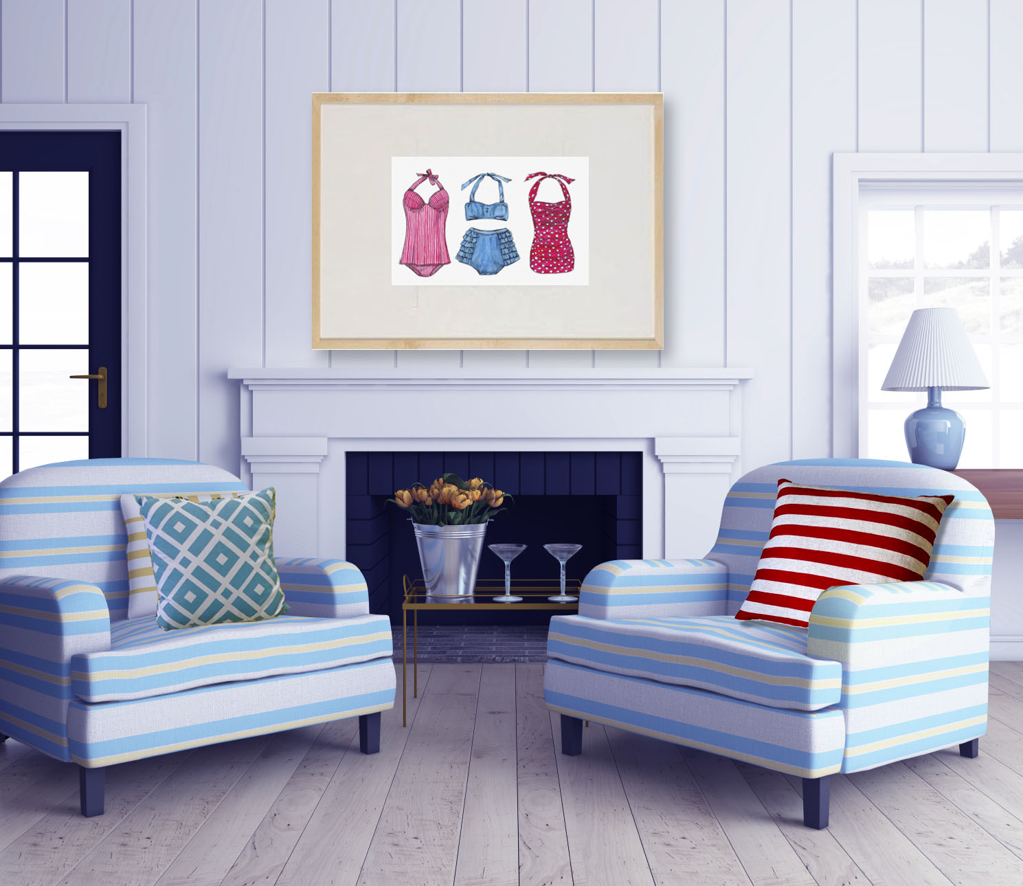 Print of vintage bathing suits 1950s