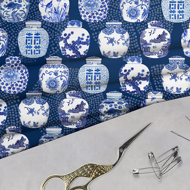 Shibori Ginger Jars in navy blue