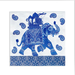 Paper napkins in blue and white elephant design