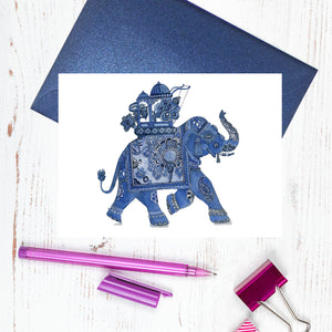 Blue and white good luck elephant card