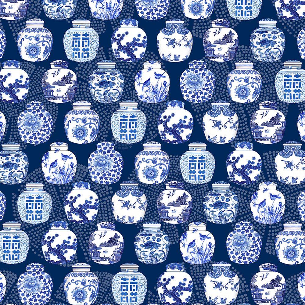 Shibori Ginger Jars in navy blue