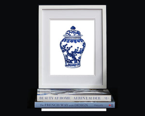 Print of Blue and white swallow tail ginger jar