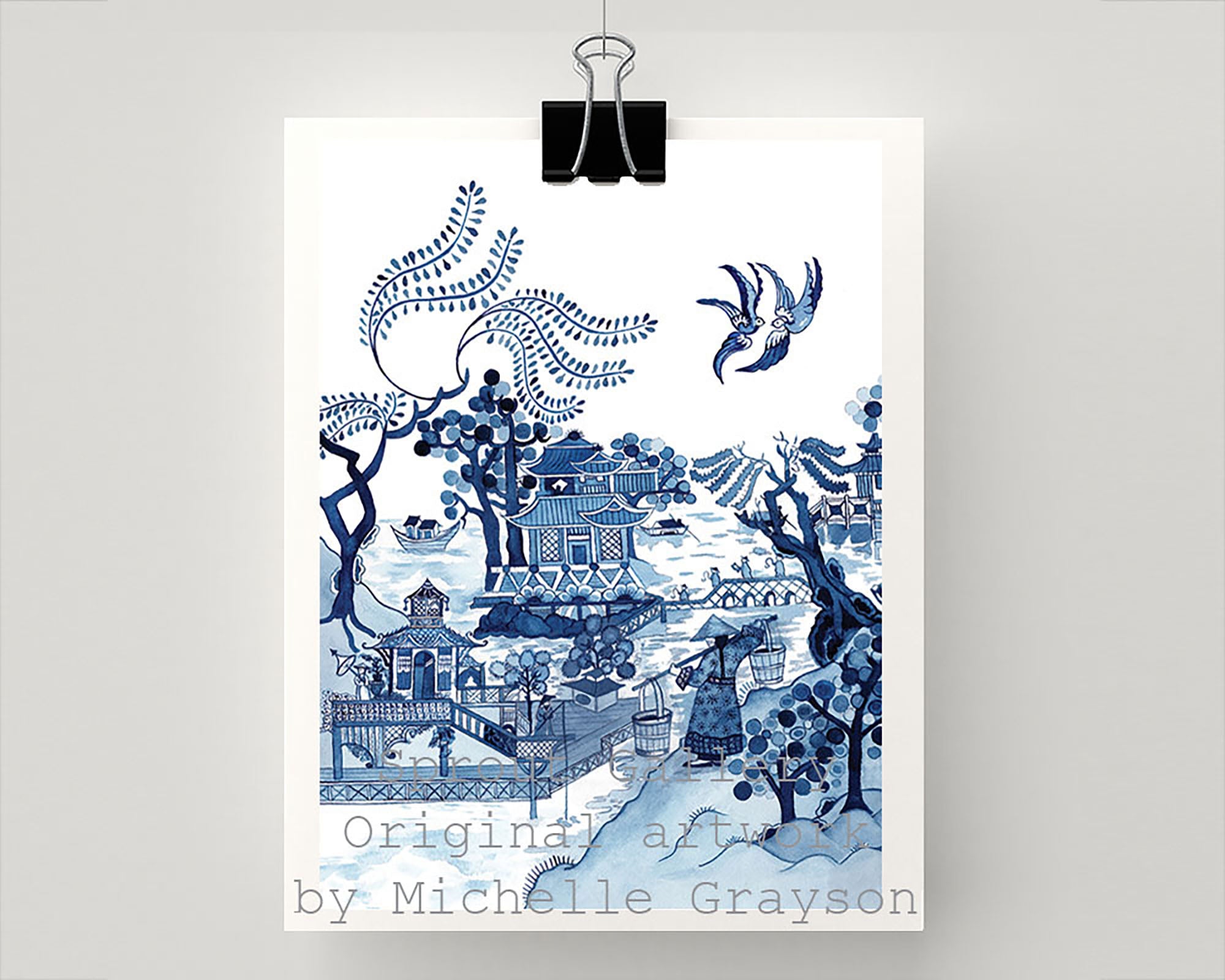 Print of popular Spode Willow design with a slight twist on the design