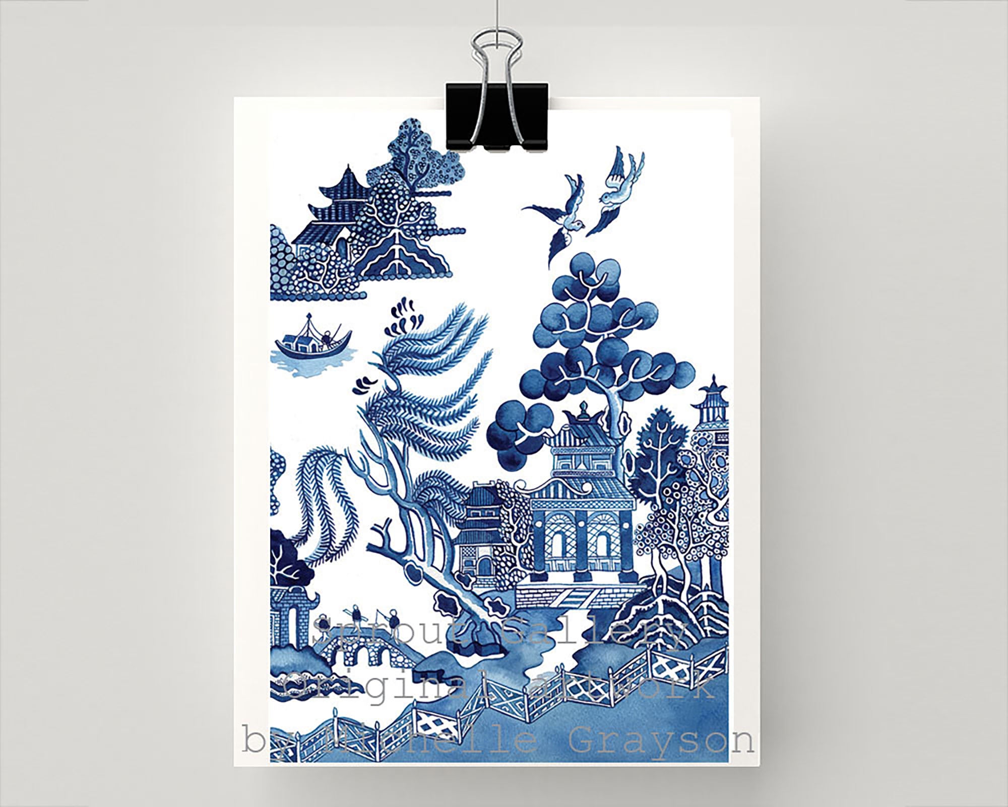 Print of popular blue and white Spode Willow design
