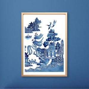 Print of popular blue and white Spode Willow design