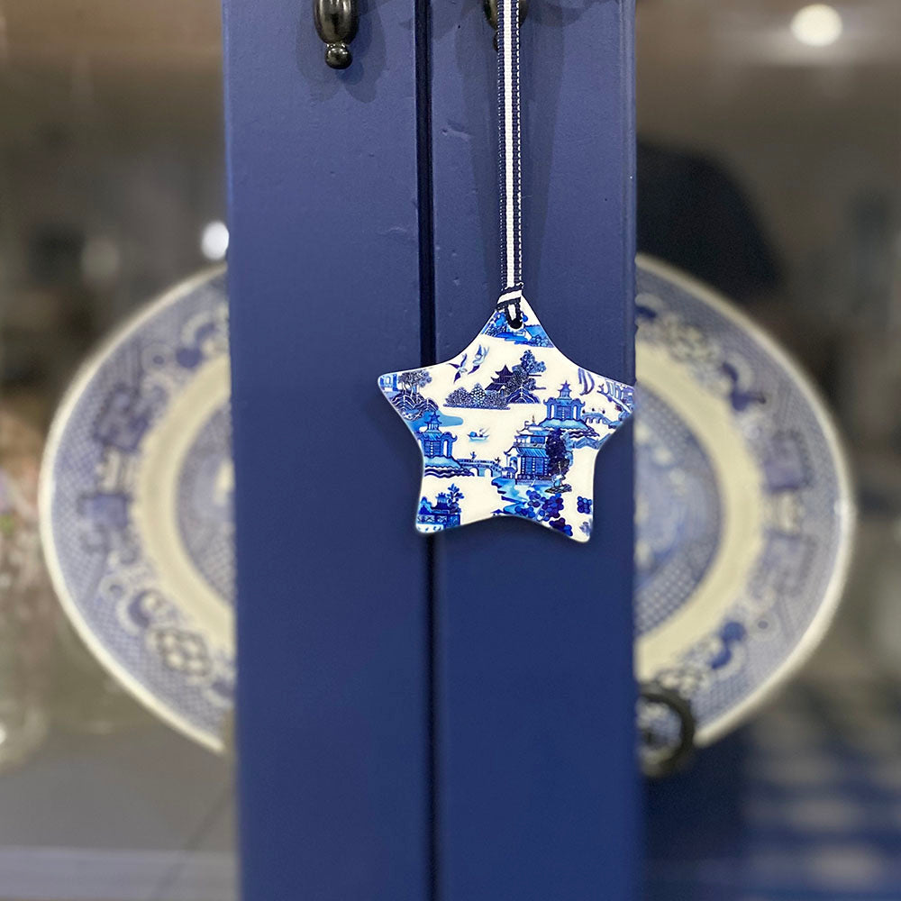 Blue and white ceramic ornament -  Willow star design