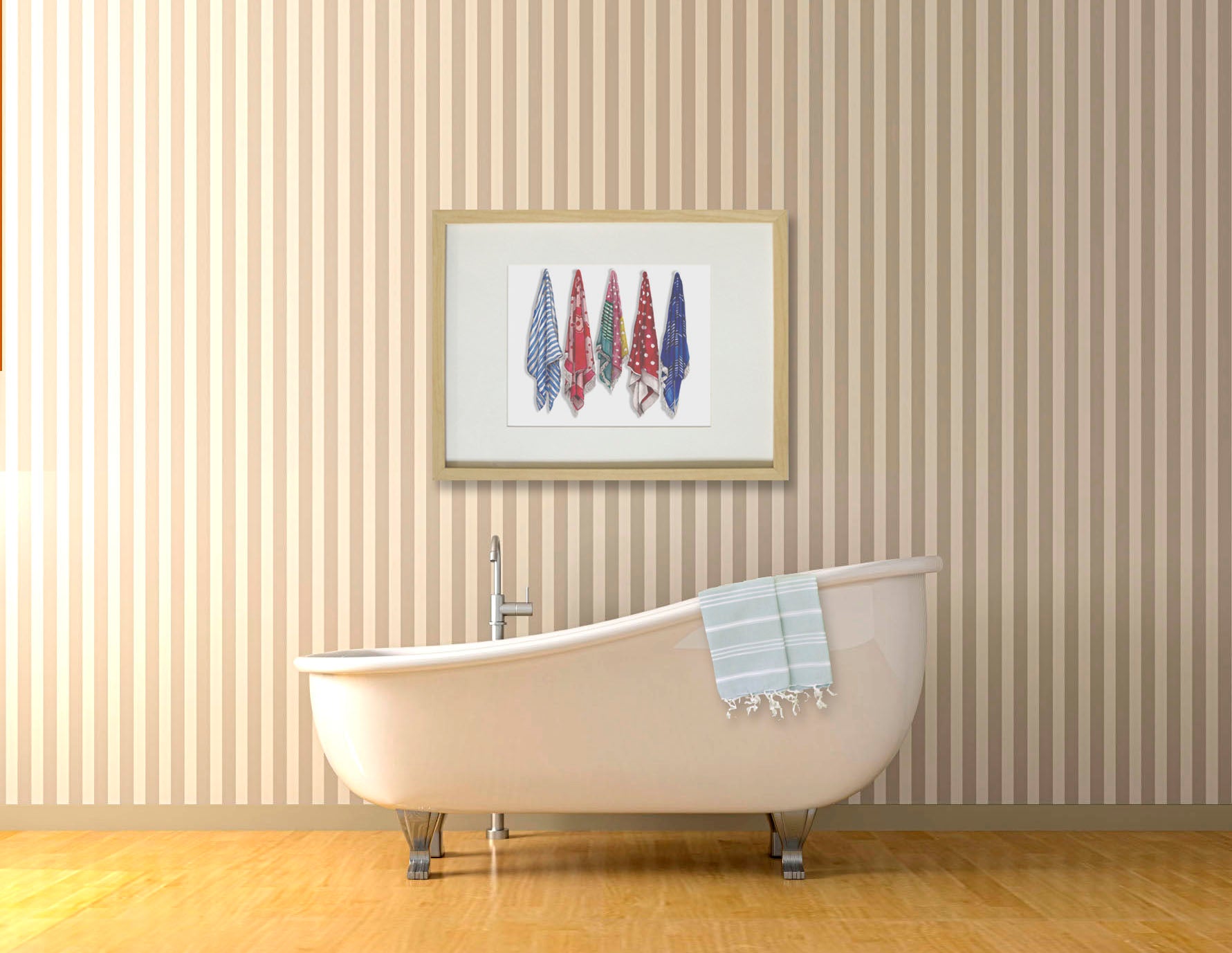 Print of beach towels hanging