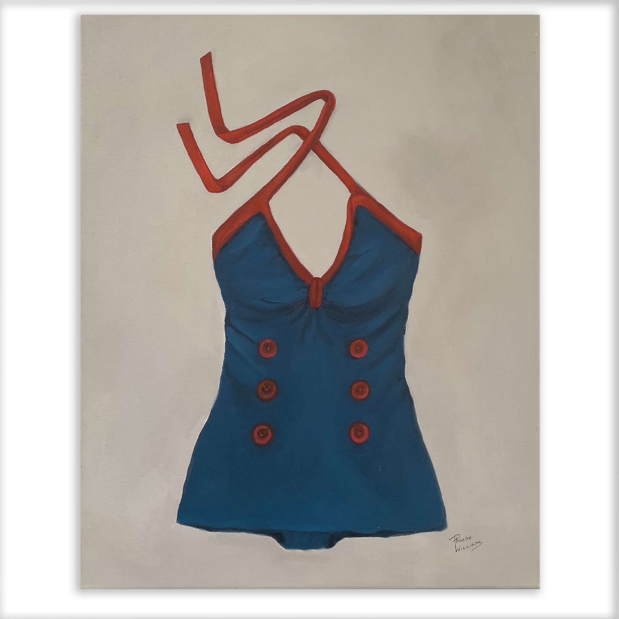 Original Oil painting of vintage ONE PIECE bathing suit