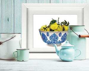 Lemons and pears and classic blue and white china