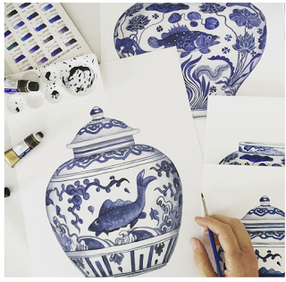Blue and white porcelain 'fish' Mings - Sprout Gallery