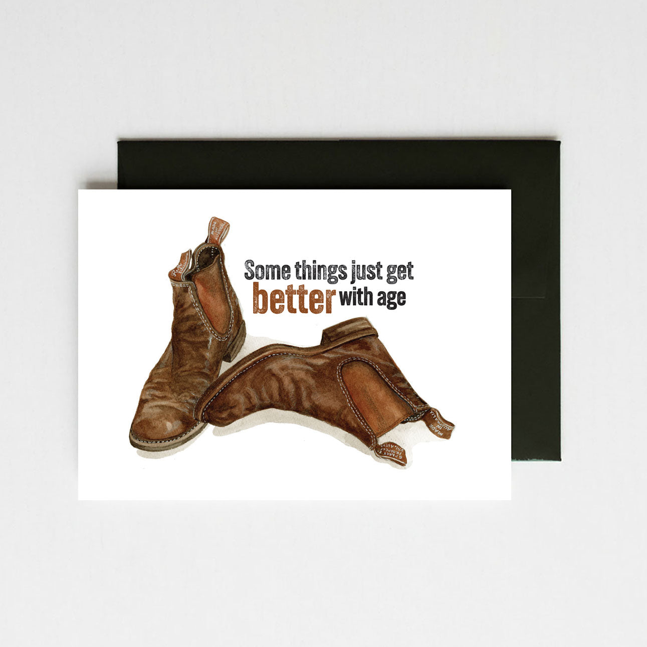 Fun age related card with Aussie icon boots