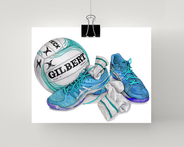 Netball Paint Netball painting print in blue - Sprout Gallery