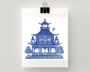 Print of blue chinoiserie pagoda