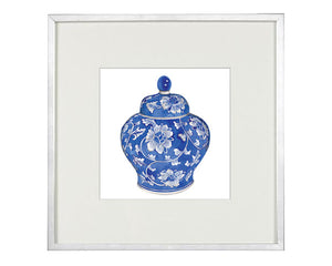Print of Blue and white Ming china vase with flower print