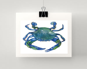 Print of crab in blue and green accents