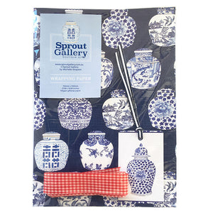 Bespoke blue and white ginger jar designer wrapping kit