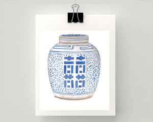 Print of Blue and white double happiness jar
