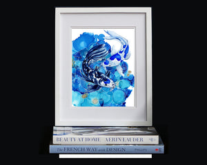 Print of a Blue and white Koi Fish