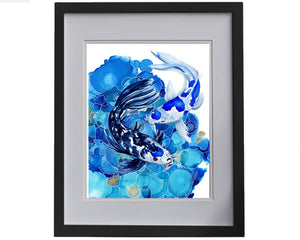 Print of a Blue and white Koi Fish