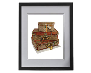 Print of Louis Vuitton suitcase and hat box