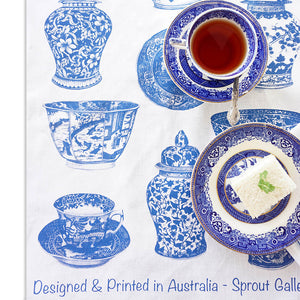 Tea Towel of blue and white ginger jar favourites