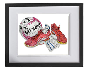 Netball painting print in blue