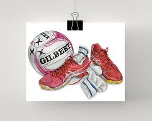Netball painting print in pink