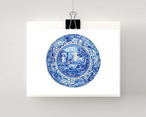 Print of Blue and white AAntique Plate Blue and White Spode Willow design