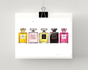 Print of row of Chanel perfumes