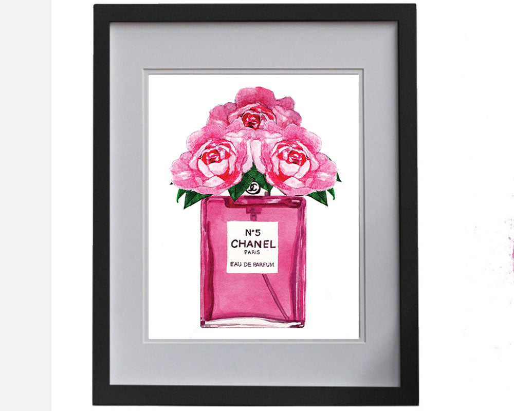 Pink Roses in Chanel No5, Original Oil Painting on 8x10 Unframe