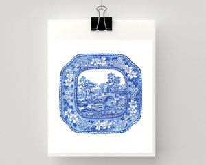 Print of Blue and white Antique Plate Blue and White Copeland Spode Tower