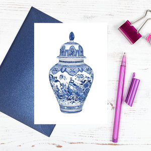 Traditional blue and white ming vase card